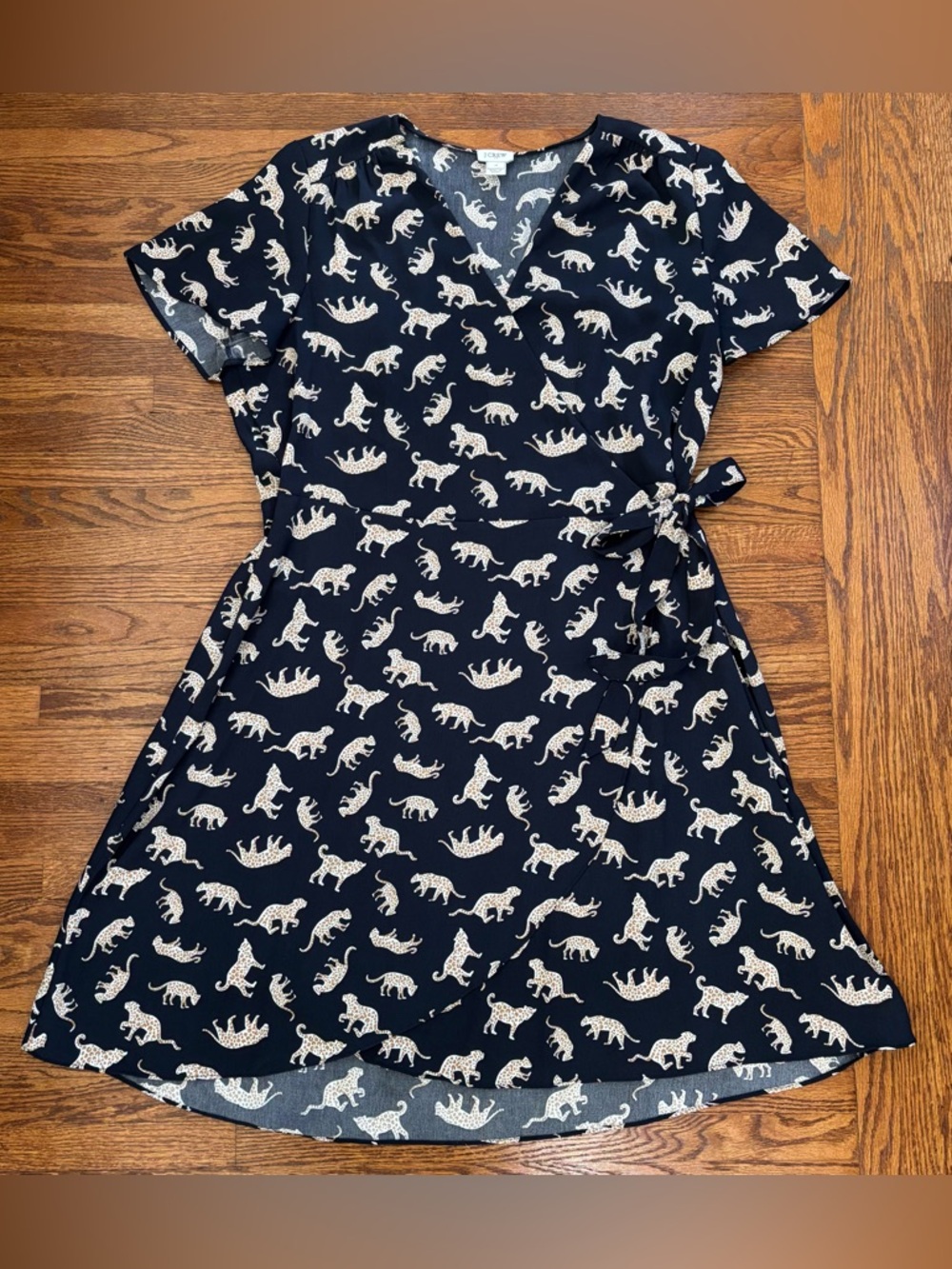 J. Crew Factory Navy Mini Wrap Dress with Cream Animal Print - Size 16